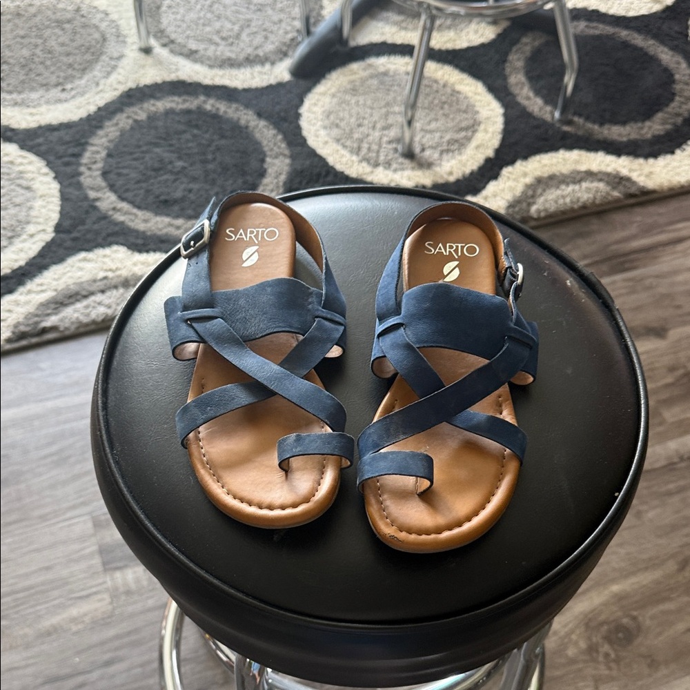 Franco Sarto Navy Crisscross Suede Sandals